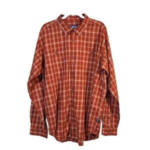 Patagonia Organic Cotton Men's Shirt Orange Plaid Long Sleeve Button Up Size XL